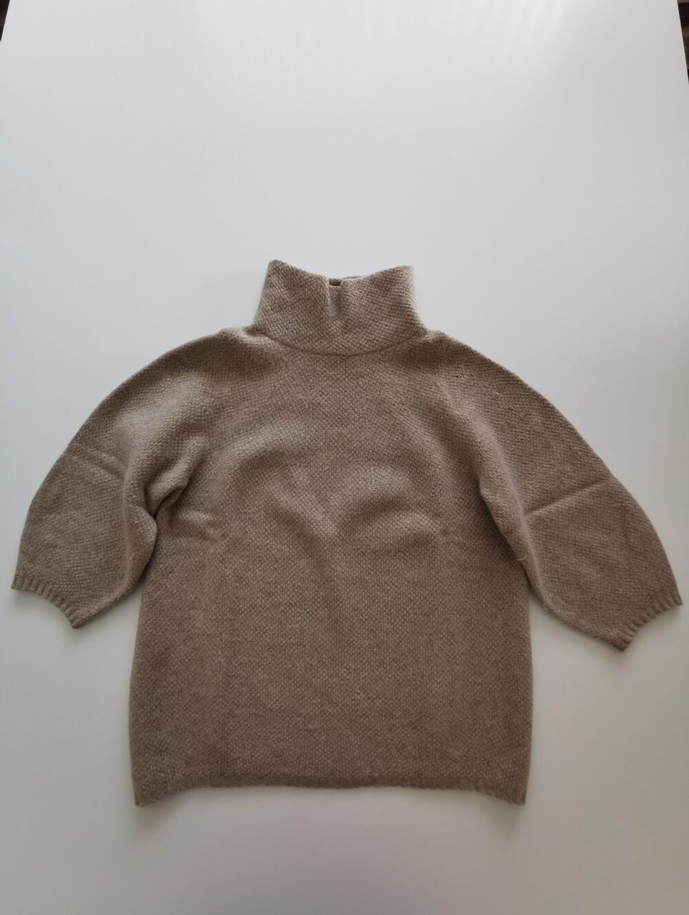 MaxMara Taupe Beige Turtleneck Knit Puff Short Sleeve Sweater Top